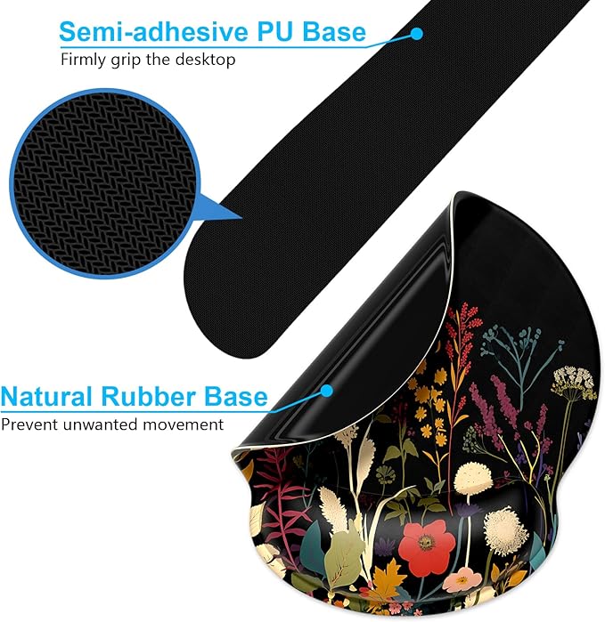 Dapesuom Keyboard Wrist Rest and Mouse Pad with Wrist Support, Cute Memory Foam Cushion for Keyboard and Mouse Set, Desktop Pad Rests with Non Slip Base for Easy Typing & Pain Relief, Floral Cartoon