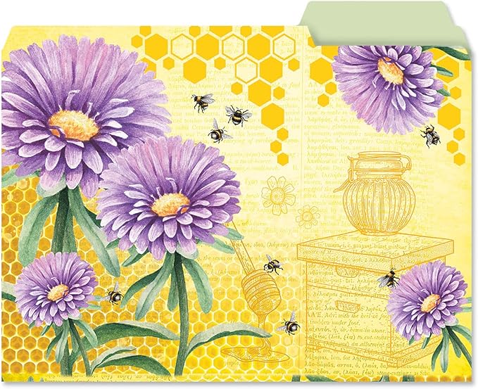 Current Bee Friends File Folders Value Pack - Bulk Set of 24, 6 Pretty Decorative Designs, 1/3 Cut Tabs, Heavy-Duty Paper Stock, Office Supplies for Home & Work, 9-½” x 11-¾” Letter Size