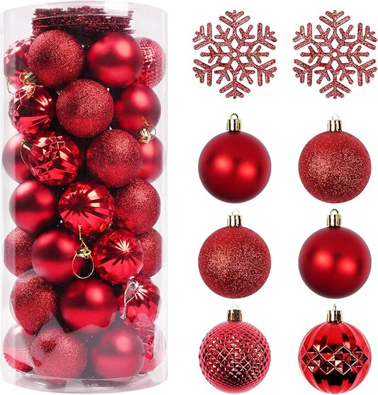 Christmas Tree Decorations Ornament Set, 60ct 2.36 Inches Red Shatterproof Christmas Ball Ornaments, Hanging Ball for Xmas Holiday Wedding Party Decor