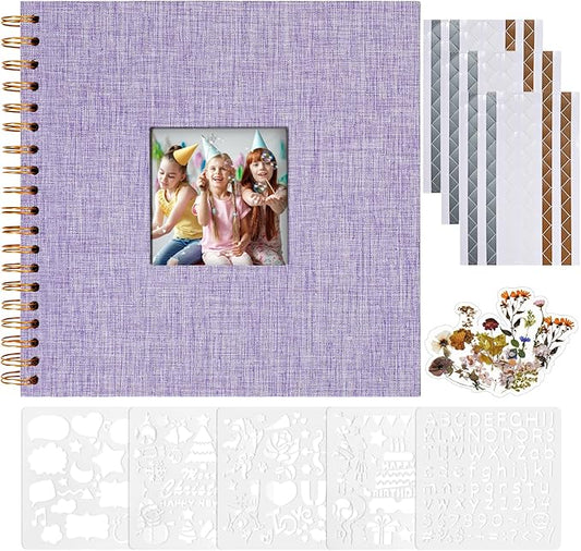 Vienrose Scrapbook 10x10 Inch Hardcover Kraft White Pages DIY Scrapbook Photo Album Linen Cover Scrap Book Photo Albums Scrapbooking Supplies Kit for Couple Family Wedding Travel