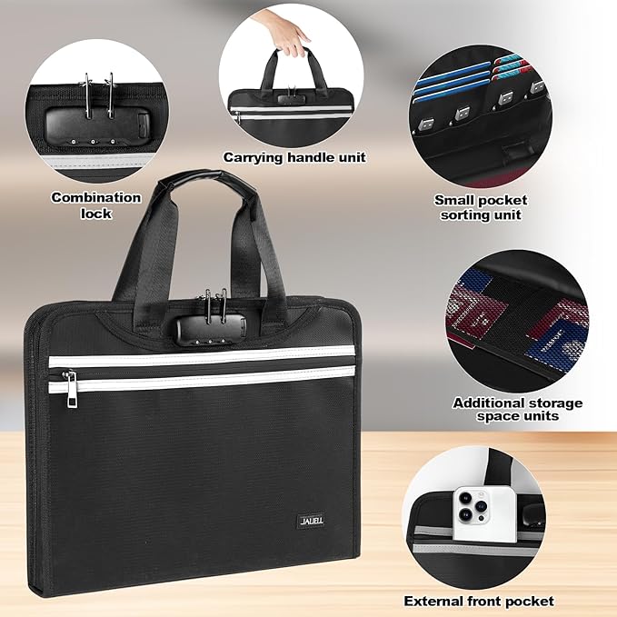 Accordion File Folder Organizer with Lock, 13 Pockets Fireproof Document Organizer with Handle & Zipper, Expanding File Folder with Tabs Document Holder for Letter A4 Files and More