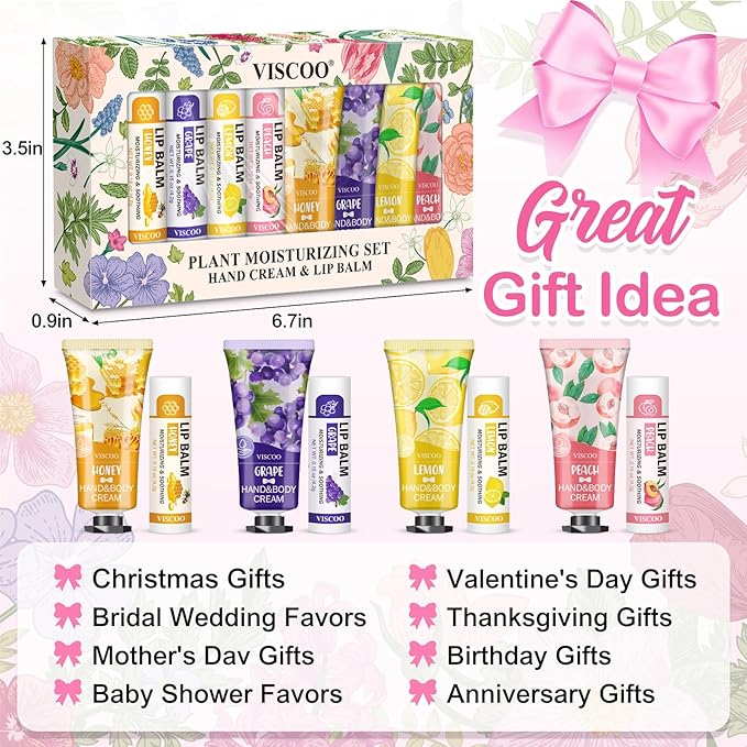 16 Pack Bulk Gifts, Lip Balm and Hand Cream Set, Stocking Stuffers for Women Teengirls, Christmas Gifts,Bridesmaid Gifts for Guests with Thank You Card Organza Bags,Thank You Gifts,Small Gifts
