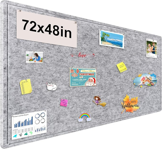 Large Bulletin Board, 72x48 Inches Cork Board Alternative, Large Felt Board Decorative Pin Board for Wall, Foldable Photo Board Self-Adhesive Vision Board with 36 Pushpins Light Gray