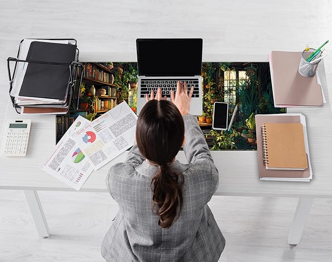 Green Kawaii Desk Mat Plant Floral Mouse Pad Cute XL Large Desk Pad Gaming Mousepad Lofi Desk Matt for Desktop, Laptop Computer Keyboard Mouse Mat for Women Office Decor Accessories 31.5x11.8 in