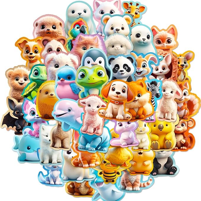 100PCS Cute Animal Stickers for Kids – Waterproof Vinyl Cartoon Sticker Pack for Water Bottles, Laptops, Journals, Scrapbooks, DIY Crafts & Party Favors