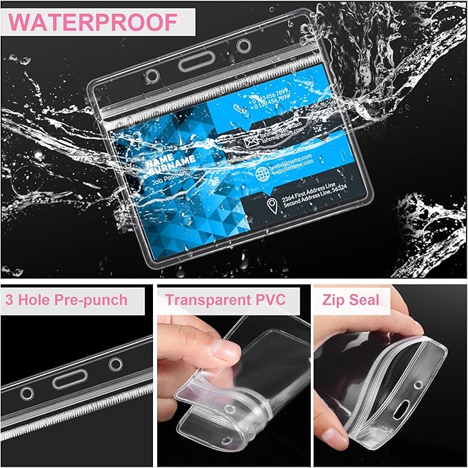 Marspark 100 Sets Clear Name Tags with Lanyard, Lanyards for ID Badges Reusable Strap with ID Holder Plastic Name Badges for Adults Business School Church Conference (Pink)