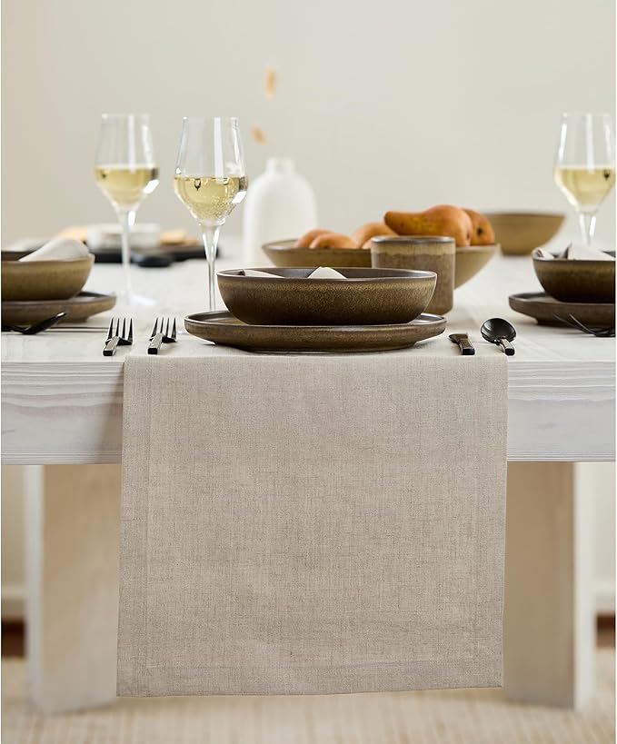 Solino Home Linen Natural Table Runner 72 Inches Long - 100% Pure Linen Dining Table Runner 14 x 72 Inch for Fall, Autumn, Thanksgiving, Christmas, Holiday - Fete