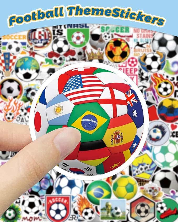 100 Pcs Sport Stickers for Kids, Soccer Water Bottle Stickers, Vinyl Waterproof Laptop Sticker for Water Bottle, Bulk Sticker Packs for Boys Kids Classroom Prizes for Elementary Students