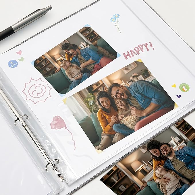 Vienrose 12x12 Inch Large 3 Ring Binder Scrapbook Photo Album, Linen Cover DIY Scrapbooks with 50 Sheets Plastic Sleeves 100 Pages Blank White Inner Pages for Wedding Birthday Baby Travel Blue