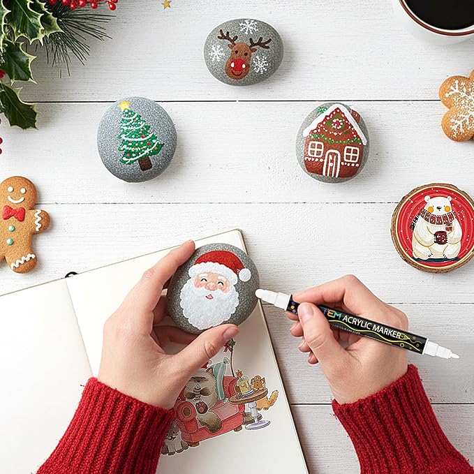 Betem 24 Colors Dual Tip Acrylic Paint Pens Markers, Premium Acrylic Paint Markers Stocking Stuffers for Rock, Wood, Fabric, Glass, Canvas, Ceramic, Christmas Gifts for Teens DIY Crafts Art Supplies