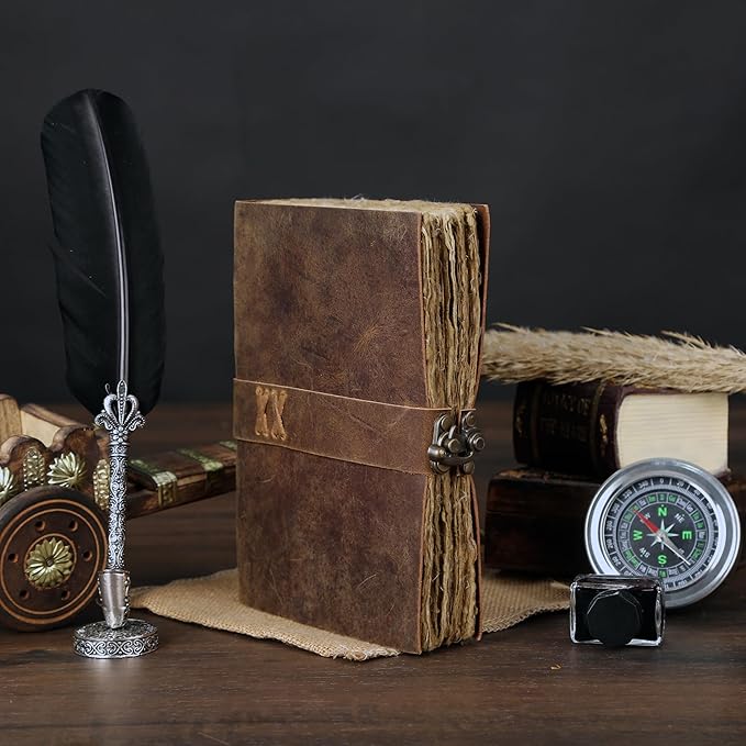 Vintage Leather Journal Handmade Buffalo Non-Refillable Deckle Edge Paper – Leather Bound Journal for Women Men Vintage C-Lock Closure Ideal for Writing & Travel for Artists
