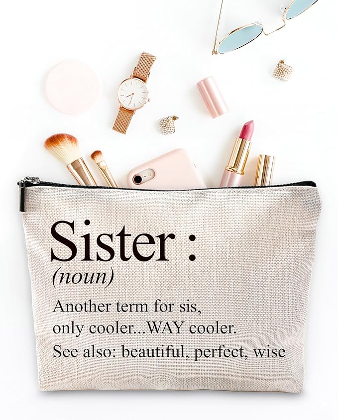 Sufamb Sister Gifts Makeup Bag, Best Sister Gifts for Mother's Day Birthday Cosmetic Bags, Sisters Gift Portable Small Toiletry Bag Zipper Makeup Pouch