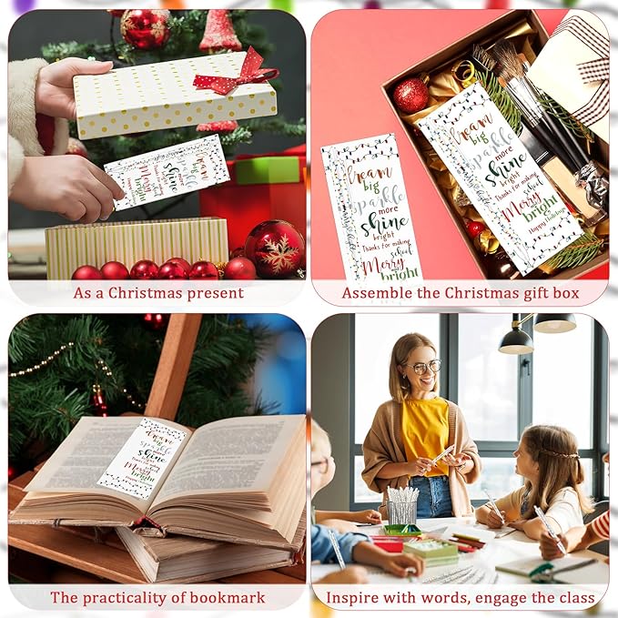 50 Sets Christmas Pens Bulk Christmas Employee Appreciation Gifts Bulk String Lights 0.7 mm Mechanical Pencils with Bookmarks Coworkers Xmas Gifts for Staff Teacher Office Team