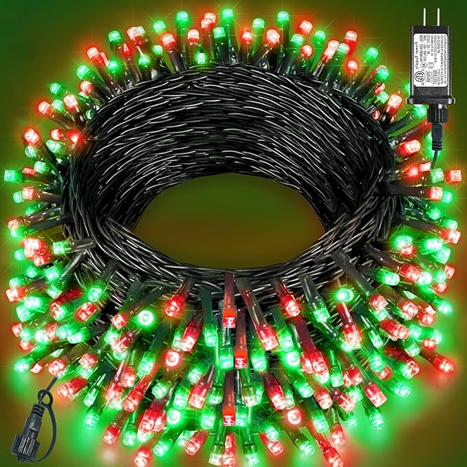 157FT 480 LED Christmas Lights Outdoor, Plug in Christmas Tree Lights Waterproof, 8 Modes Green Wire Twinkle String Light for Indoor Room House Patio Tree Holiday Decorations, Red Green