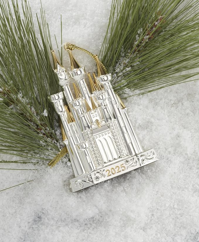 Lenox Ornament, 2025 Cinderella Castle Silverplate Ornament, Silverplated Stainless Steel Material with Gold Accents, Gold Hanging Cord, Christmas Decoration, Tree Decor, Christmas Ornaments (1 Piece)