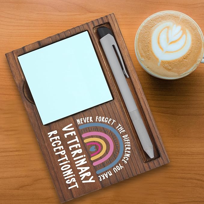 Veterinary Receptionist Gifts Sticky Note Holder, Thank You Gift for Vet Receptionist, Clinic Front Desk Staff, or Animal Hospital Team, Vet Tech Week, Graduation or Holiday Recognition PB027