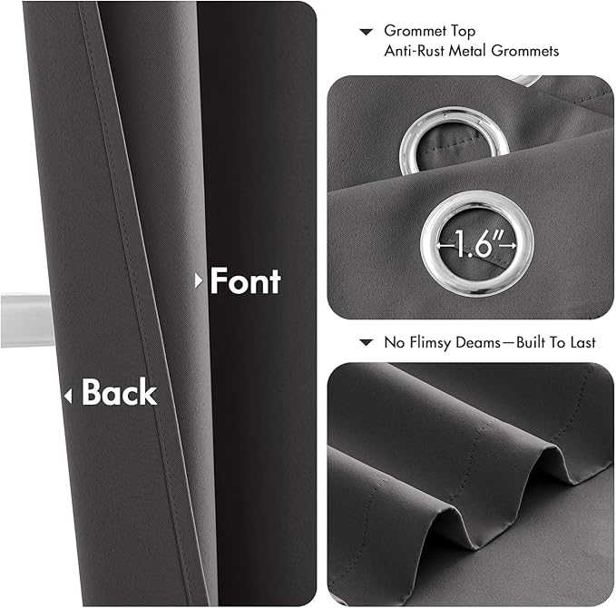 MIULEE Grey Blackout Curtains - Bedroom Window Treatment Curtains Thermal Insulated Room Darkening Drapes for Living Room Kitchen Grommet Top Light Blocking Drapery, 40 x 54 Inches Long, 2 Panels