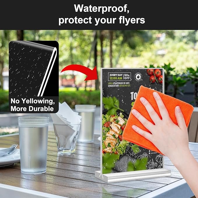Acrylic Sign Holder 4x6 Inches 24 Pack, Double Sided Clear Display Stand Table Top Sign Paper Holder, Vertical Menu Flyer Holder, Plastic Sign Frame for Stores, Restaurants, Hotels, Office
