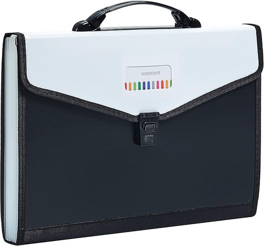 Legal Size 13-Pockets Expanding File Folder with Handle, Plastic Accordion Filling File Folder Expandable Monthly Portable Paper Document Organizer for Office School & Home (Black-1)