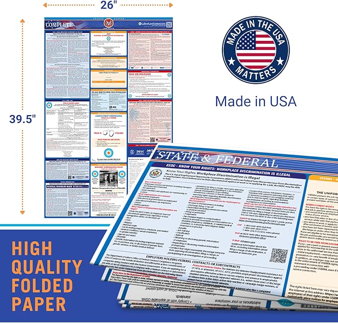2025 Illinois Labor Law Poster – State, Federal, OSHA Compliant – Workplace Required Posting for Employees – English Employment Poster – Folded & Unlaminated – Envelope Packed
