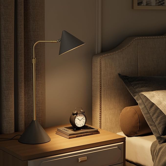 Metal Desk Lamp, 3000k Soft Light Modern Desk Lamp with Dimmer Switch, Adjustable Lighting with Swivel Arm Reading Lamp for Bedside Table, Office Desk, Task Light, Living Room(Black&Gold)