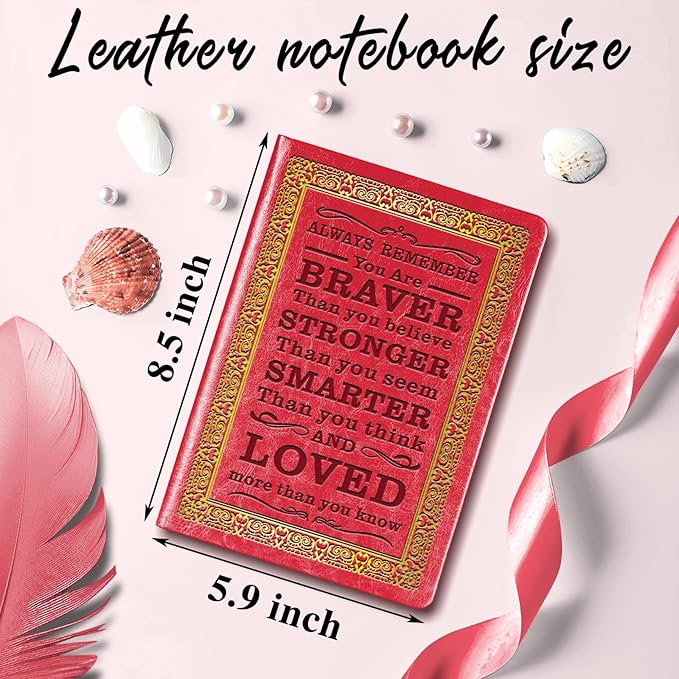 Red A5 Lined Leather Journal Notebook,Inspirational Leather Journal Notebook for Men Women,200 Pages 100 Gsm Thick Ruled Paper Daily Diary for School,Travel,Business,Work (Red)