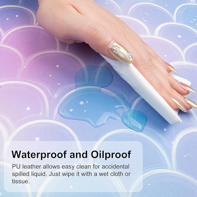 QIYI Multifunctional Office Desk Pad, Water-Resistant PU Leather Mouse Pad, Home Décor Large Desk Organizer Mat, Non Slip Base Writing Pads for Home & Office 31.5" x 11.8" - Mermaid Scales