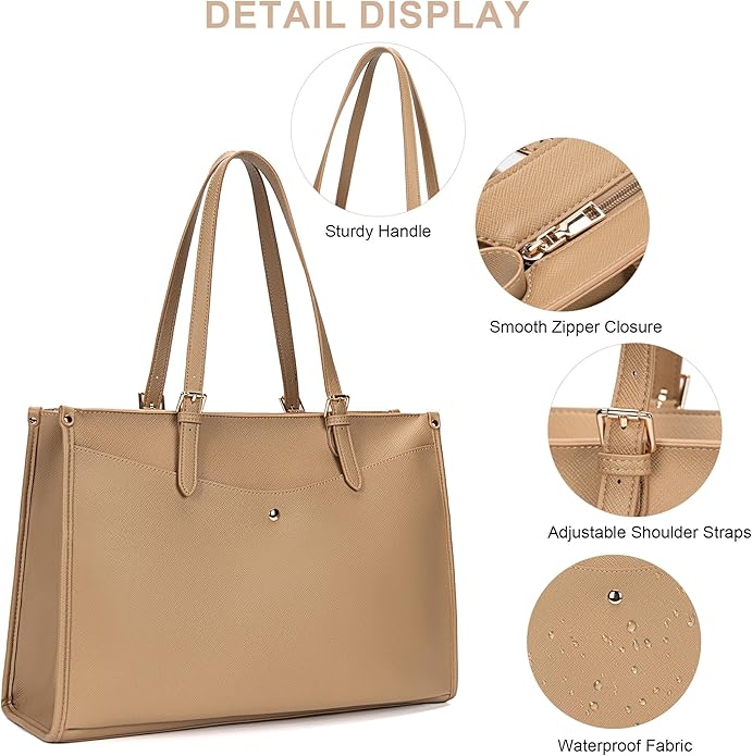 Laptop Tote Bag Women, Work Tote with Multi Pockets, Nurse Bag with Large Cup Holder, For Work, Travel, Daily Use