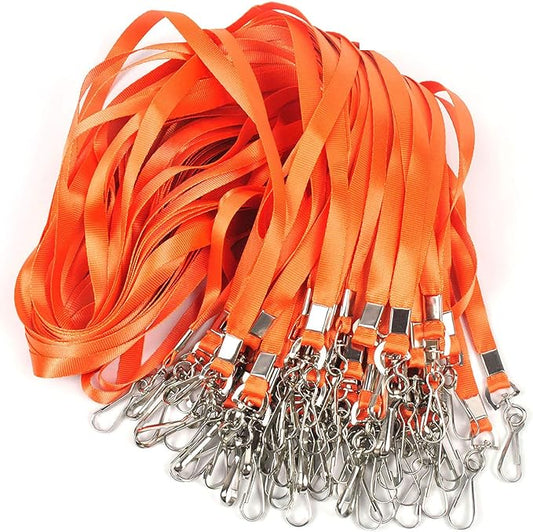 Beebel Orange Lanyards 100 Pcs Lanyard for Id Badges Flat Lanyard with Badge Clip with J-Hook (Orange)