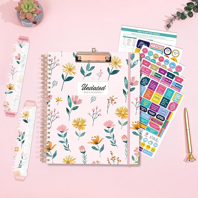 Ospelelf Undated Spiral Bound Planner 2025 2026 Daily, Weekly and Monthly Planners, Pink Teacher Planner 12 Month 8.5 x 11