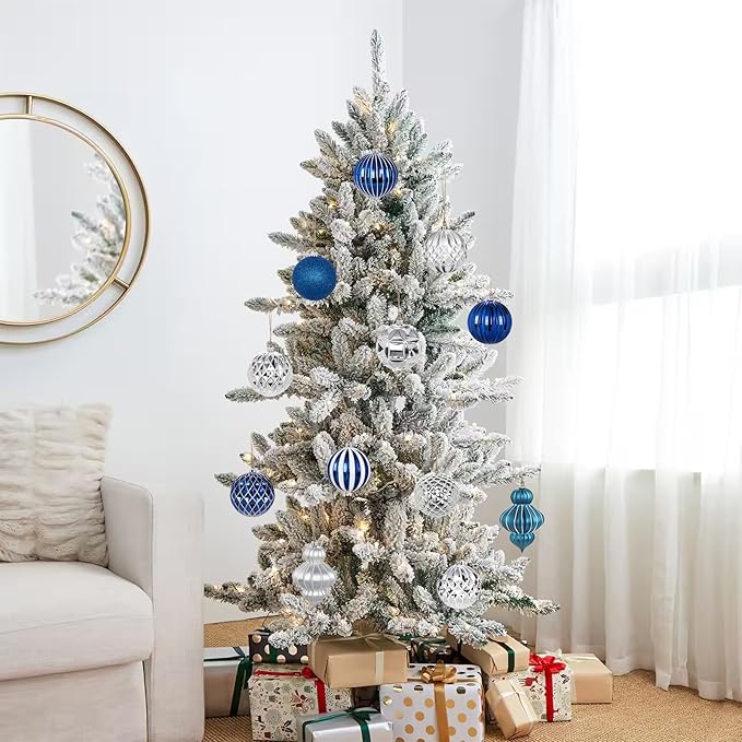 4" Christmas Ball Ornaments Set 12PCS Large Shatterproof Plastic Ornaments Christmas Tree Ball Hanging Ornaments for Xmas Tree Wedding Party Holiday Decorations - Silver, Blue