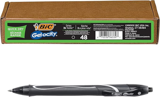 BIC Gelocity Quick Dry Black Gel Pens, Medium Point (0.7mm), 48-Count Pack, Retractable Gel Pens With Comfortable Full Grip