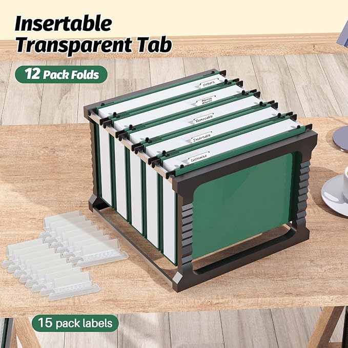 Extra Capacity Plastic Hanging File Folders,12 Pack Reinforced Hang Folder,Heavy Duty 2 Inch Expansion,Plastic Filing Cabinet Folders,Letter Size,Designed for Bulk Files, Medical Charts (Green)