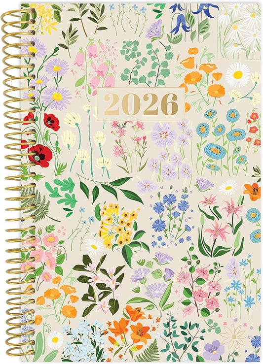 bloom daily planners 2026 Pocket Planner - 4” x 6” - (January 2026 - December 2026) - MINI Weekly/Monthly Agenda Organizer & Calendar Book - Garden Party, Beige