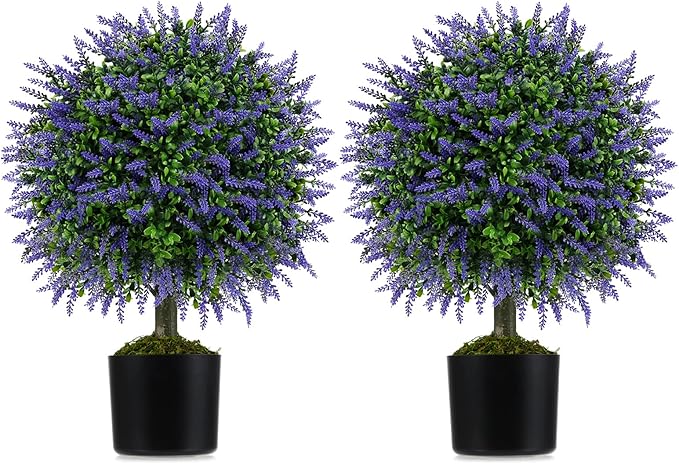 Goplus 22'' Artificial Wisteria Topiary Ball Tree, Set of 2 Faux Potted Plants Artificial Shrubs Bushes with Vivid Wisteria, Fake Evergreen Boxwood Topiary for Indoor Outdoor Home Front Porch Decor