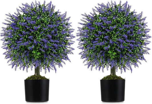 Goplus 22'' Artificial Wisteria Topiary Ball Tree, Set of 2 Faux Potted Plants Artificial Shrubs Bushes with Vivid Wisteria, Fake Evergreen Boxwood Topiary for Indoor Outdoor Home Front Porch Decor