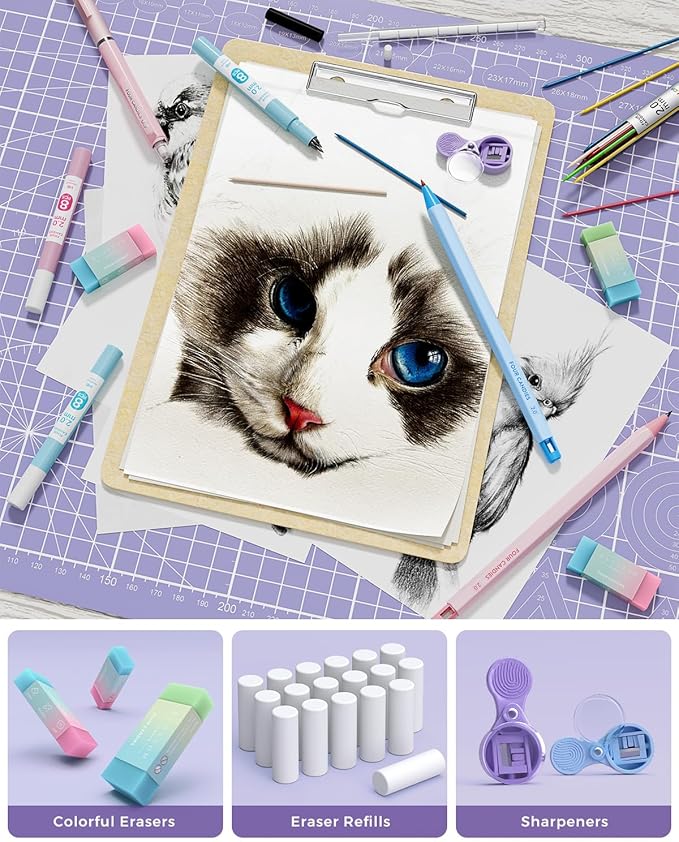 Four Candies 36PCS Aesthetic School Supplies, Mechanical Pencil Set 0.5mm, 0.7mm, 0.9mm & 2.0mm with 624 Lead Refills, Back to School Supplies for Writing & Drawing, Ideal Stationary Set Gift (Green)