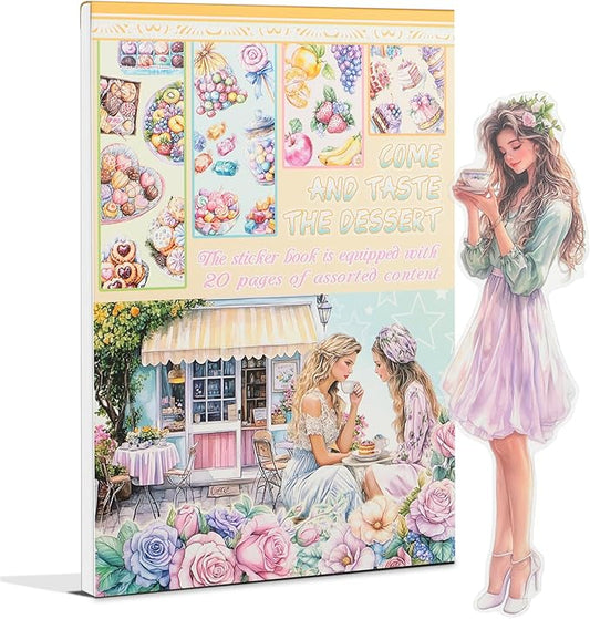 Snycler Taste The Dessert Theme Sticker Scrapbooking Supplies for Junk Journal, 20 Sheets PET Stickers - Vintage Journaling Stickers, Ephemera Sticker Book Pre Cut, Planner, Junk Journal Supplies