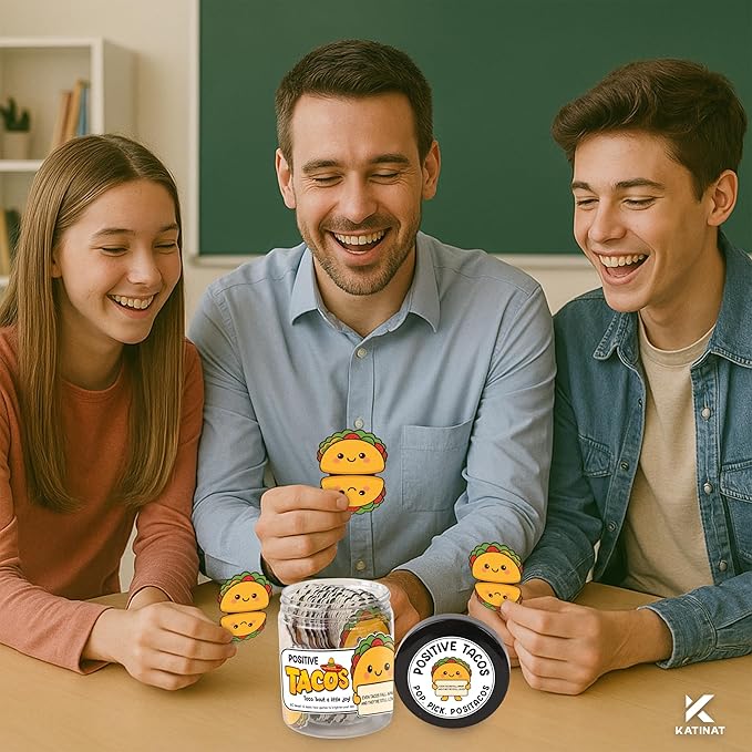 Positive Taco Jar – 60 Funny Emotional Support Taco, Back to School Gift for Students, Teachers, White Elephant Gifts For Women, Men, Corworker, Mental Health Gift, Birthday Gifts for Women