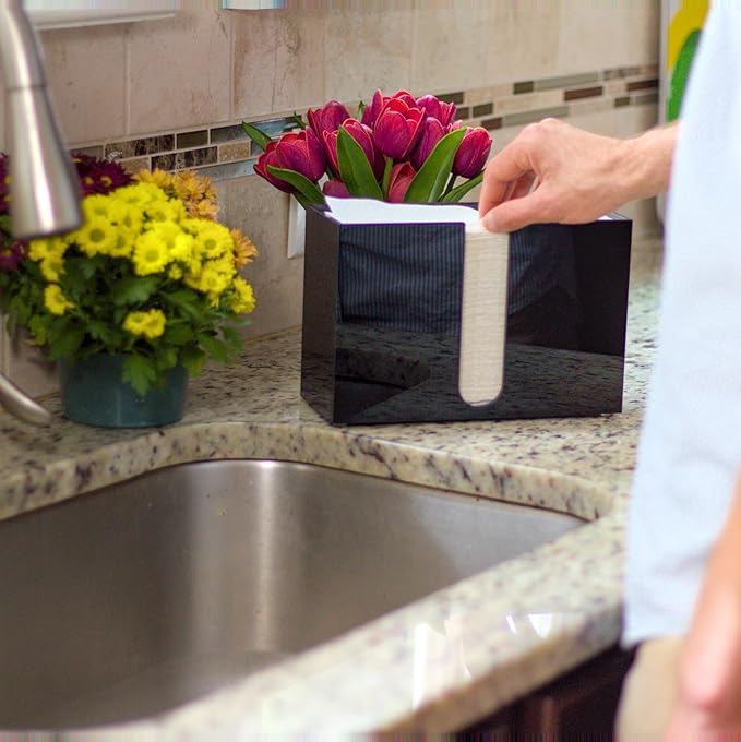 Paper Towel Dispenser Countertop, Black Paper Towel Holder(5mm - 6.5" Tall) Acrylic Folded Napkin Holder for Kitchen, Multifold C-Fold, Z-Fold, Trifold Paper Hand Towel Dispenser for Bathroom