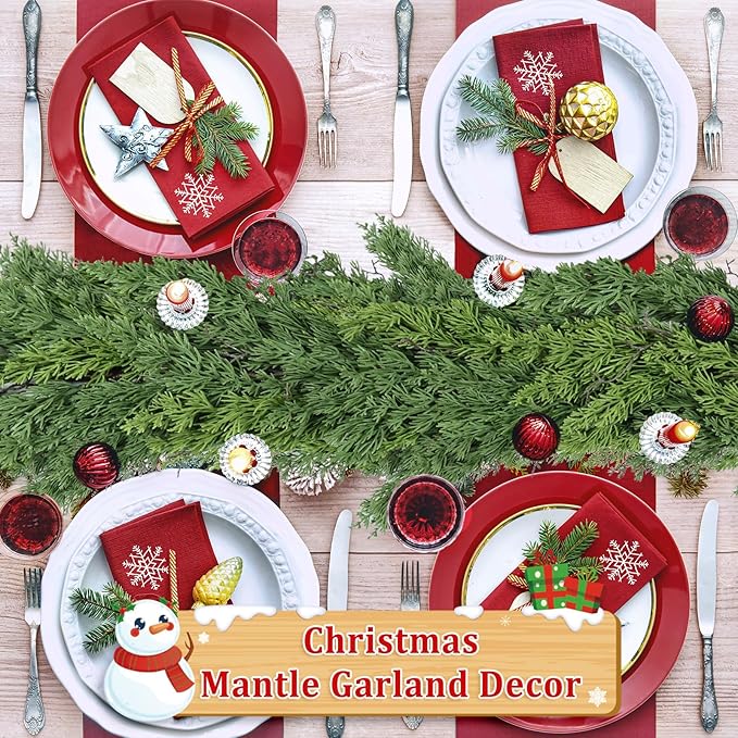 16FT Real Touch Christmas Garland Indoor with Pine Cone Thick and Lush Soft Bendable Mantle Garland Christmas Lifelike Cedar Garland Christmas Garland for Mantle Indoor Christmas Decorations