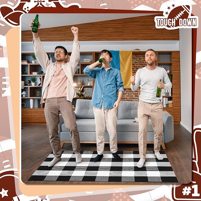 2 Pcs Football Coir Welcome Doormat Outdoor Football Rug Layered Buffalo Plaid Mats for Front Door Porch Outdoor Entryway Decor(Welcome)