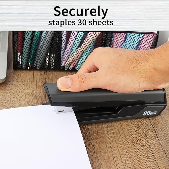 Metal Stapler with 830 Staples, Office Stapler, Staplers for Desk, 25-30 Sheet Capacity, Non-Slip, Black