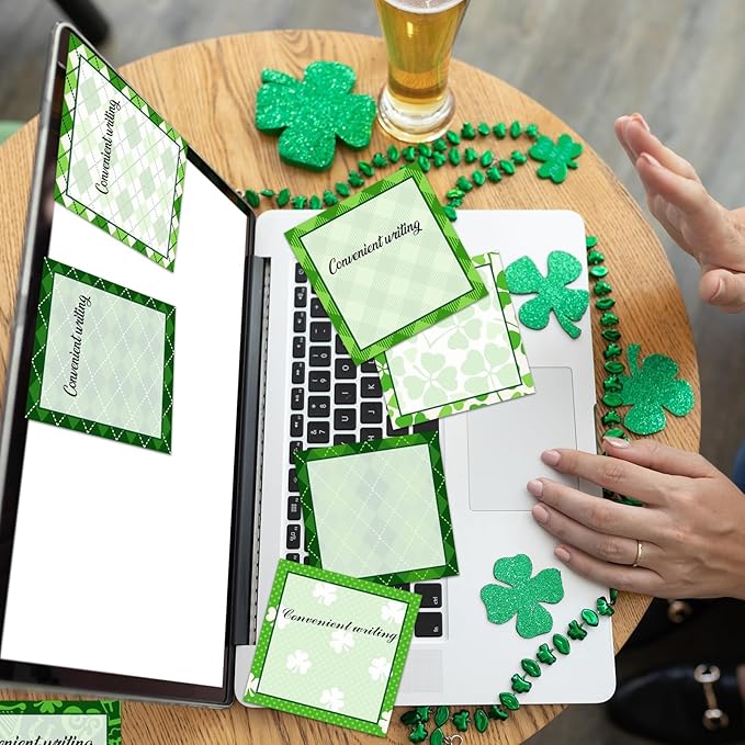 9 Pieces St. Patrick's Shamrock Sticky Notes Shamrock Sticky Notes Self-Adhesive St. Patrick's Sticky Note Pads Sticky for School Office Home Supplies Students Teachers Presents