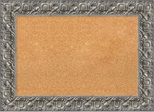 Amanti Art Natural Cork Board for Wall, 22x30 Vision Board with Silver Wood Frame, Medium Corkboard Office Decor for Home Organization, Traditional Corkboard Pinboard to Display Items for Home