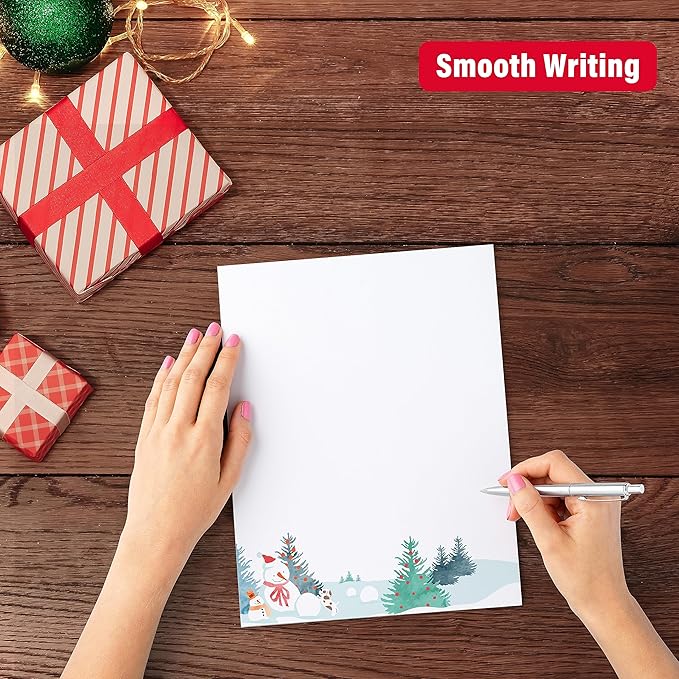 easykart labels Christmas Stationery Paper Letterhead Sheets 60 Pack Holiday Xmas Theme Design For Writing Letters Computer Office Notes & Printing Supplies Size 8.5" X 11"