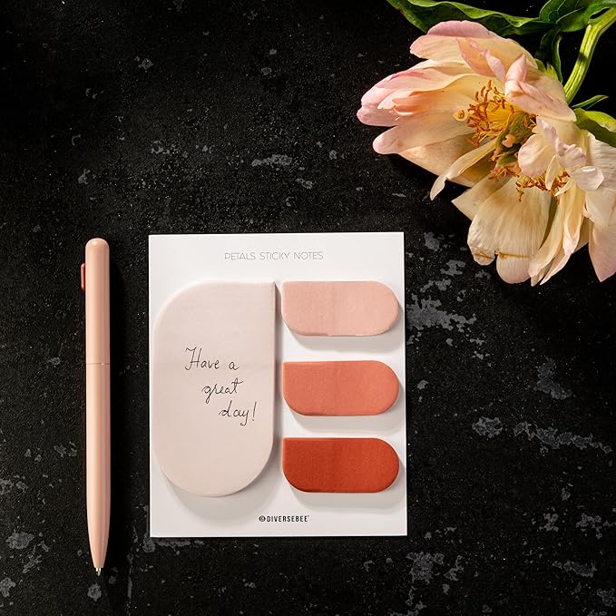 DiverseBee Pastel Sticky Notes Set, Cute Sticky Notes, Aesthetic Self-Stick Note Pads, Sticky Tabs, Page Flags, Planner Accessories, Journaling Office School Bible Study Supplies (Petals)