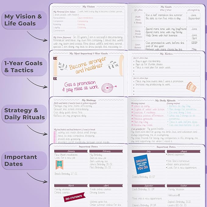 GoGirl Planner Agenda – Colorful Undated Monthly & Weekly Organizer for Women, Journal for Time Management & Productivity (Lavender)