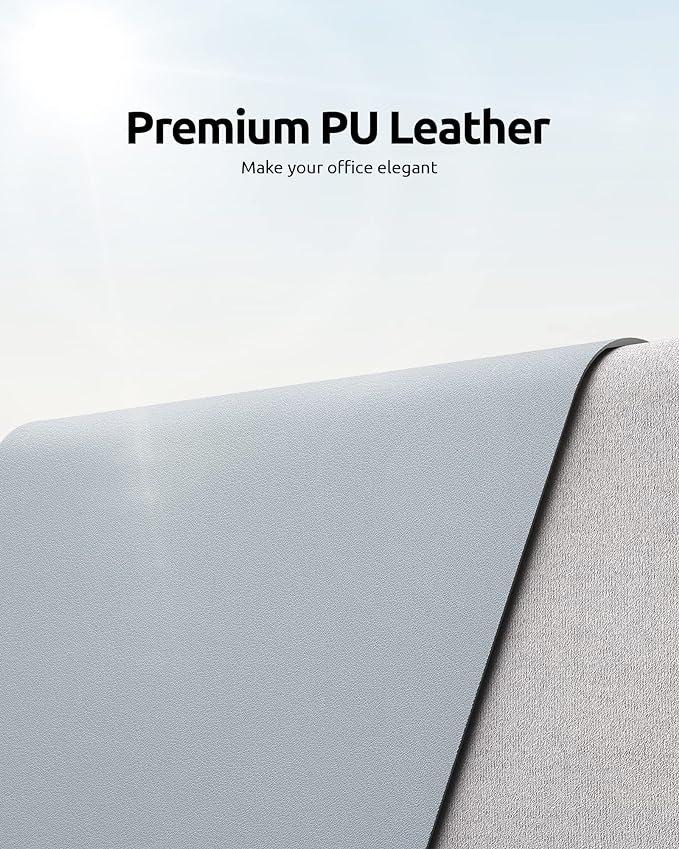 YSAGi Leather Desk Protector, Office Mat, Large Mouse Mat, Non-Slip PU Leather Blotter, Laptop Desk Mat, Waterproof Writing Pad for Office and Home (Light Grey, 35.4" x 17")