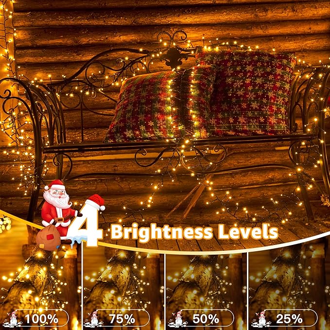 1200 LED 59 FT Cluster Lights, Warm White Christmas Tree Lights 8 Modes Timer Remote, Waterproof String Lights for Indoor Outside Garland Xmas Decorations